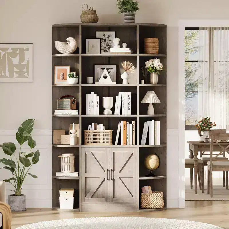 Bibliothèque haute de 75", 6 niveaux avec placard, étagère en bois ouverte avec étagères réglables, étagère de rangement verticale pour bureau, salon