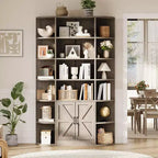 Bibliothèque haute de 75", 6 niveaux avec placard, étagère en bois ouverte avec étagères réglables, étagère de rangement verticale pour bureau, salon