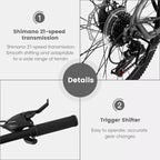 Whisen VTT 27 pouces 21 vitesses, fourche à suspension, cadre en aluminium, frein à disque - Gris