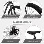 Whisen VTT 27 pouces 21 vitesses, fourche à suspension, cadre en aluminium, frein à disque - Gris