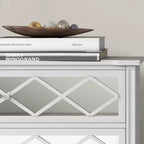 Commode 3 tiroirs en acrylique blanc et miroir à motif losanges