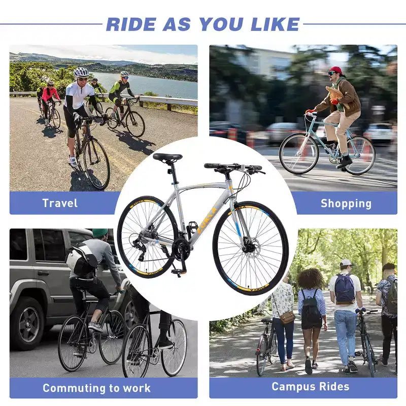Whisen 28 Adult Hybrid Bike, Road Bike with 24-Speed Gear, Disc Brakes