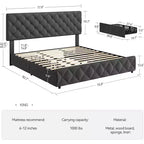 Lit plateforme avec tête de lit élégante et stylée, 4 tiroirs de rangement, sommier tapissier non requis, montage facile, support robuste