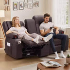 Canapé inclinable VEVOR Loveseat, canapé inclinable manuel avec console centrale, canapé inclinable en similicuir PU avec ports USB, porte-gobelets, marron