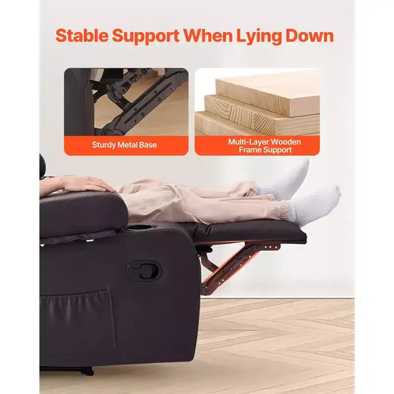 Canapé inclinable VEVOR Loveseat, canapé inclinable manuel avec console centrale, canapé inclinable en similicuir PU avec ports USB, porte-gobelets, marron