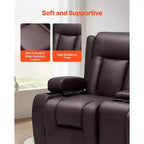 Canapé inclinable VEVOR Loveseat, canapé inclinable manuel avec console centrale, canapé inclinable en similicuir PU avec ports USB, porte-gobelets, marron