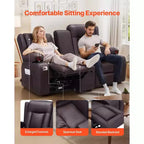 Canapé inclinable VEVOR Loveseat, canapé inclinable manuel avec console centrale, canapé inclinable en similicuir PU avec ports USB, porte-gobelets, marron