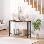 Table console mince COZONY avec étagère de style rustique à 2 niveaux et cadre métallique, table de canapé étroite avec rangement pour entrée, salon, couloir