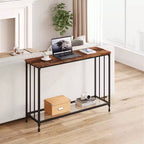 Table console mince COZONY avec étagère de style rustique à 2 niveaux et cadre métallique, table de canapé étroite avec rangement pour entrée, salon, couloir