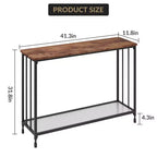 Table console mince COZONY avec étagère de style rustique à 2 niveaux et cadre métallique, table de canapé étroite avec rangement pour entrée, salon, couloir