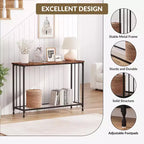 Table console mince COZONY avec étagère de style rustique à 2 niveaux et cadre métallique, table de canapé étroite avec rangement pour entrée, salon, couloir