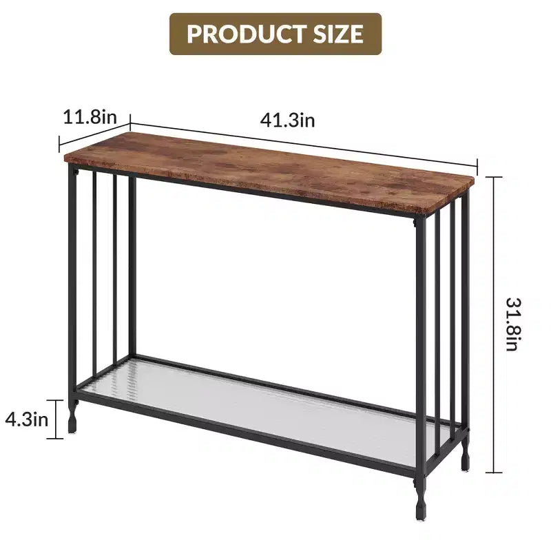 Table console mince COZONY avec étagère de style rustique à 2 niveaux et cadre métallique, table de canapé étroite avec rangement pour entrée, salon, couloir