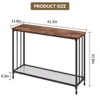 Table console mince COZONY avec étagère de style rustique à 2 niveaux et cadre métallique, table de canapé étroite avec rangement pour entrée, salon, couloir