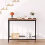 Table console mince COZONY avec étagère de style rustique à 2 niveaux et cadre métallique, table de canapé étroite avec rangement pour entrée, salon, couloir
