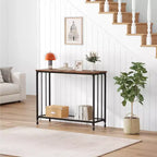 Table console mince COZONY avec étagère de style rustique à 2 niveaux et cadre métallique, table de canapé étroite avec rangement pour entrée, salon, couloir