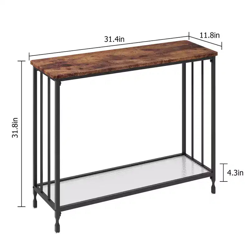 Table console mince COZONY avec étagère de style rustique à 2 niveaux et cadre métallique, table de canapé étroite avec rangement pour entrée, salon, couloir