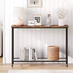 Table console mince COZONY avec étagère de style rustique à 2 niveaux et cadre métallique, table de canapé étroite avec rangement pour entrée, salon, couloir