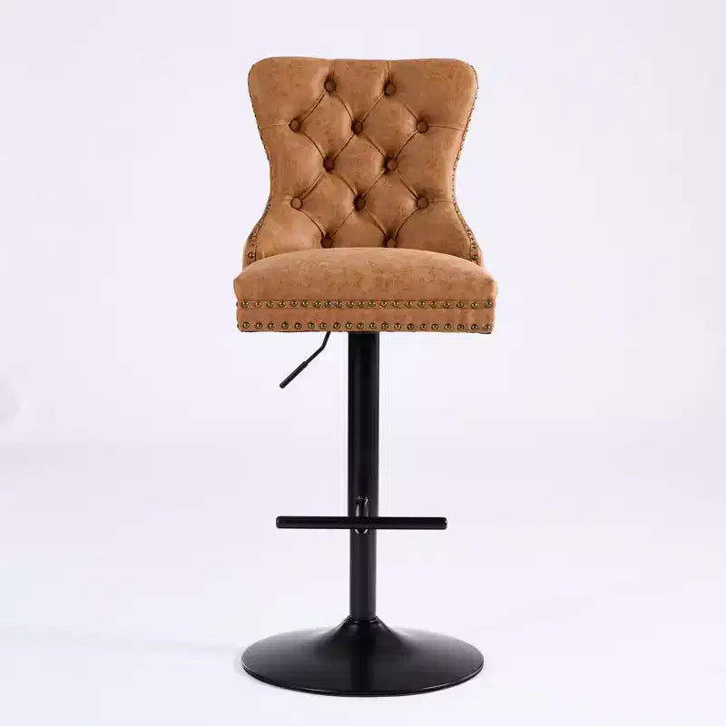 Homy Casa Set of 2 Adjustable Tufted Swivel Bar Stools with Footrests and Metal Base for Kitchen Island or Home Bar, Orange