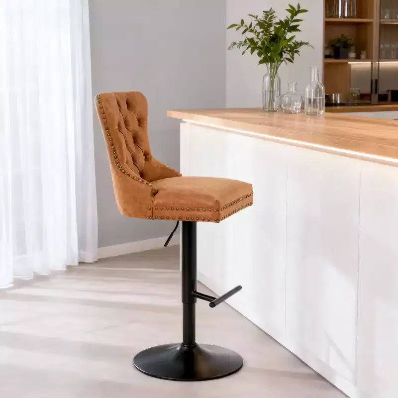 Homy Casa Set of 2 Adjustable Tufted Swivel Bar Stools with Footrests and Metal Base for Kitchen Island or Home Bar, Orange