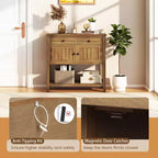 Costway Mid-Century Console Table with 2 Drawers, 2 Cabinets & Bottom Shelf for Hallway
