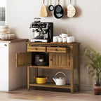 Costway Mid-Century Console Table with 2 Drawers, 2 Cabinets & Bottom Shelf for Hallway