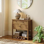 Costway Mid-Century Console Table with 2 Drawers, 2 Cabinets & Bottom Shelf for Hallway