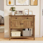 Costway Mid-Century Console Table with 2 Drawers, 2 Cabinets & Bottom Shelf for Hallway