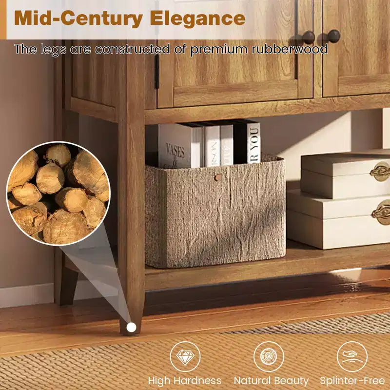 Costway Mid-Century Console Table with 2 Drawers, 2 Cabinets & Bottom Shelf for Hallway