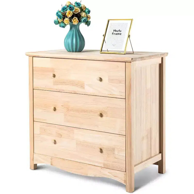 VINGLI Commode inachevée en bois massif naturel à 3 tiroirs pour chambre à coucher, commode et armoires de style ferme en bois d'hévéa