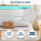 Cadre de lit, cadre de lit circulaire en tissu avec lumières LED, tête de lit rembourrée avec station de recharge intégrée, matelas à ressorts non requis