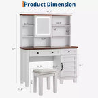 Makeup Vanity Desk,Makeup Vanity with Mirror and Lights & Power Outlet, Makeup Table with 2 Drawers, Cushioned Stool, Dressing Table with Glass Top