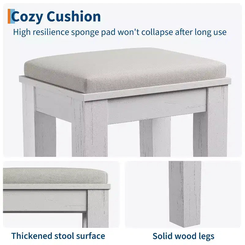 Makeup Vanity Desk,Makeup Vanity with Mirror and Lights & Power Outlet, Makeup Table with 2 Drawers, Cushioned Stool, Dressing Table with Glass Top