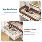 Makeup Vanity Desk,Makeup Vanity with Mirror and Lights & Power Outlet, Makeup Table with 2 Drawers, Cushioned Stool, Dressing Table with Glass Top