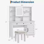 Makeup Vanity Desk,Makeup Vanity with Mirror and Lights & Power Outlet, Makeup Table with 2 Drawers, Cushioned Stool, Dressing Table with Glass Top