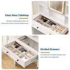 Makeup Vanity Desk,Makeup Vanity with Mirror and Lights & Power Outlet, Makeup Table with 2 Drawers, Cushioned Stool, Dressing Table with Glass Top