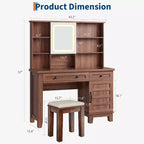 Makeup Vanity Desk,Makeup Vanity with Mirror and Lights & Power Outlet, Makeup Table with 2 Drawers, Cushioned Stool, Dressing Table with Glass Top