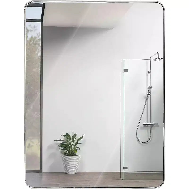 Miroir mural de salle de bain rectangulaire encadré en aluminium argenté, 30 x 40 pouces, miroir décoratif pour la maison