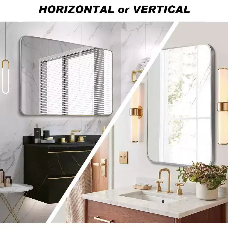 Miroir mural de salle de bain rectangulaire encadré en aluminium argenté, 30 x 40 pouces, miroir décoratif pour la maison