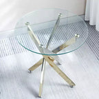Okak Modern Round End Tables with Tempered Glass Tabletop, Couch Table with Stainless Steel Legs, Side Table for Living Room, Bedroom, Gold
