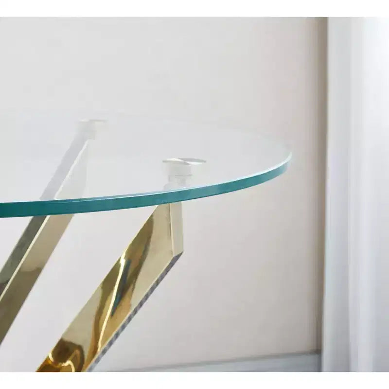 Okak Modern Round End Tables with Tempered Glass Tabletop, Couch Table with Stainless Steel Legs, Side Table for Living Room, Bedroom, Gold