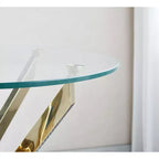 Okak Modern Round End Tables with Tempered Glass Tabletop, Couch Table with Stainless Steel Legs, Side Table for Living Room, Bedroom, Gold