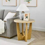 Okak Round End Table with Criss-Cross Legs, Wood Grain Side Table with Ample Top, Couch Table for Living Room, Bedroom, Balcony, Oak
