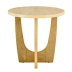 Table d'appoint ronde Okak avec pieds croisés, table d'appoint effet grain de bois avec grand plateau, table de canapé pour salon, chambre, balcon, chêne