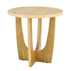 Table d'appoint ronde Okak avec pieds croisés, table d'appoint effet grain de bois avec grand plateau, table de canapé pour salon, chambre, balcon, chêne