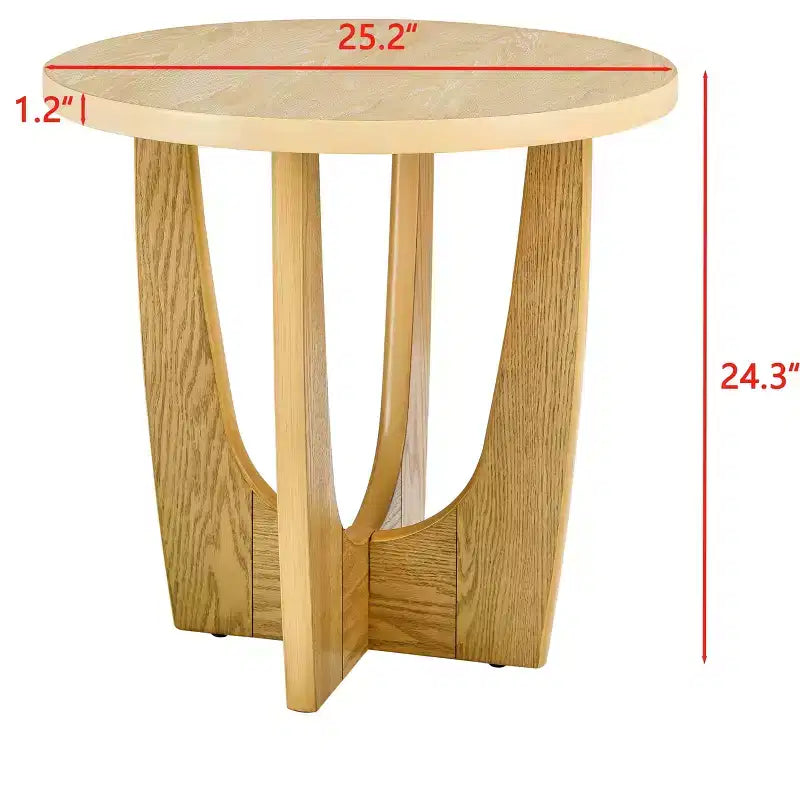 Table d'appoint ronde Okak avec pieds croisés, table d'appoint effet grain de bois avec grand plateau, table de canapé pour salon, chambre, balcon, chêne