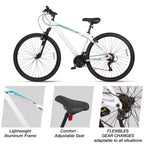 Hykolity VTT 29 pouces 29r Vélo de sport Grande taille Tout-suspendu Léger Cyclisme en plein air pour homme femme adulte - Blanc pâle