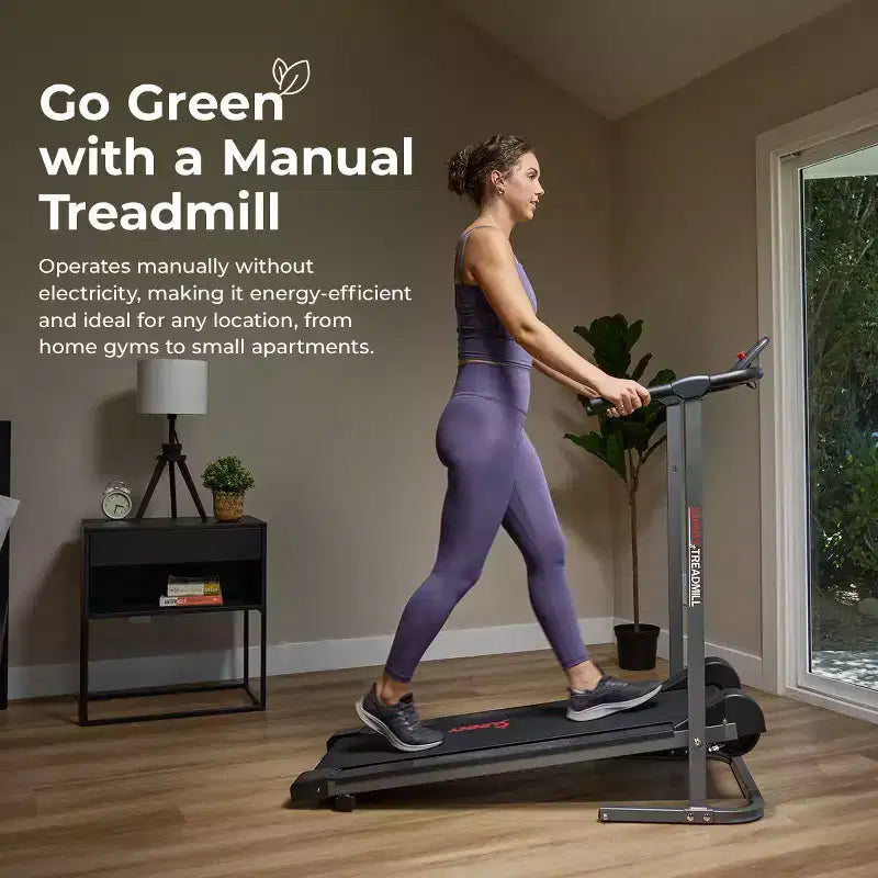 Tapis de marche manuel intelligent Sunny Health & Fitness avec inclinaison fixe, suivi Bluetooth et conception pliable peu encombrante