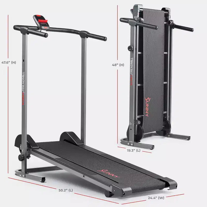 Tapis de marche manuel intelligent Sunny Health & Fitness avec inclinaison fixe, suivi Bluetooth et conception pliable peu encombrante