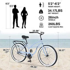Vélo de plage Whisen 26 pour hommes, vélo à vitesse unique avec cadre en acier, roues larges pour la stabilité