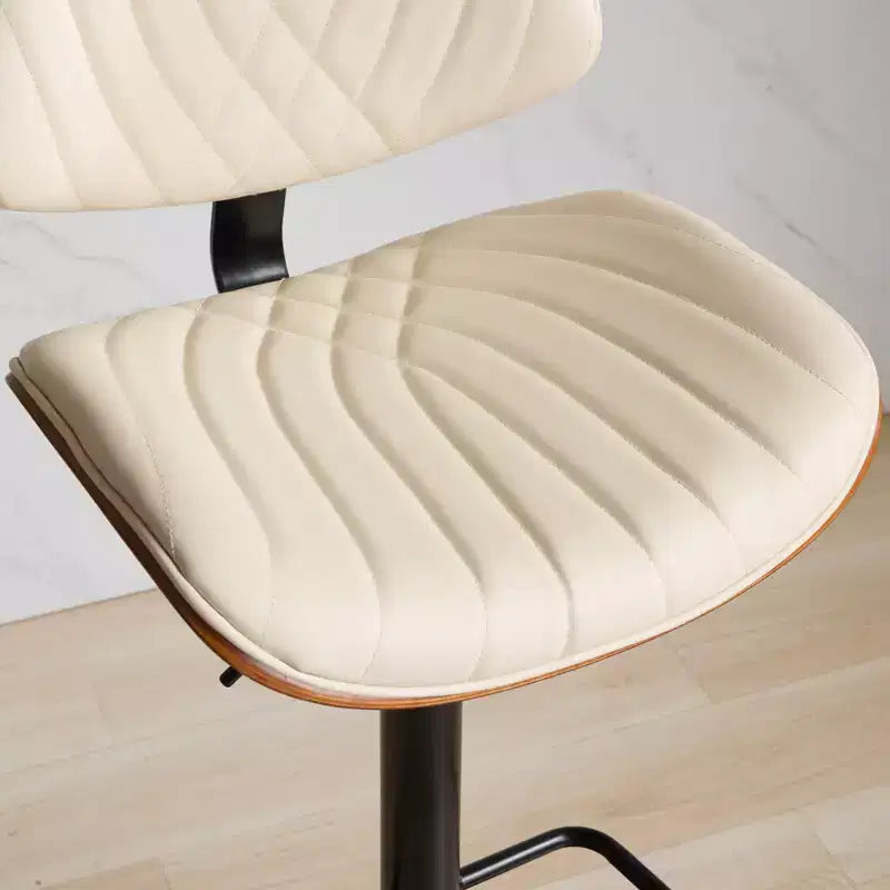 MAYEERTY Tabourets de Bar en Noyer Courbé - Milieu du Siècle Moderne, Hauteur Réglable, Cuir Noir, Pivotant à 360°, 1 Chaise/Carton